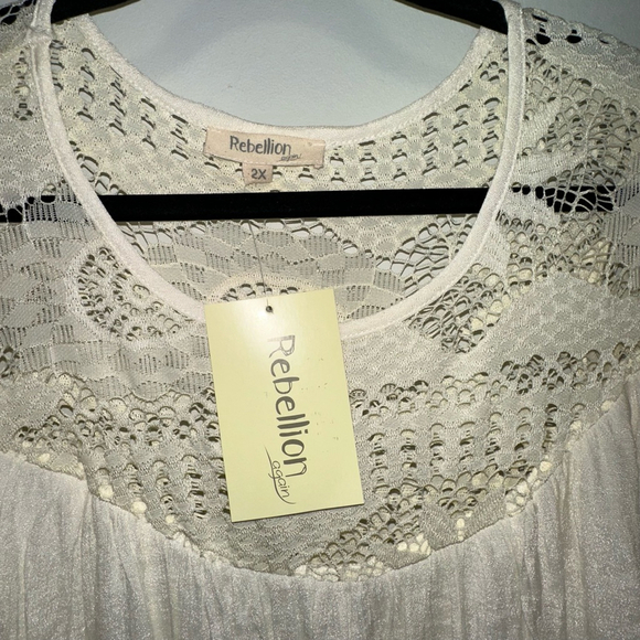 New NWT Women's Rebellion Again Dress Size 2X Ivory Lace Bell Sleeve - Picture 12 of 14